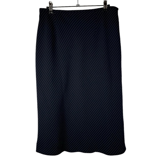 Anne Klein Navy Blue Diagonal Stripe Midi Pencil Skirt 8 - Picture 1 of 4